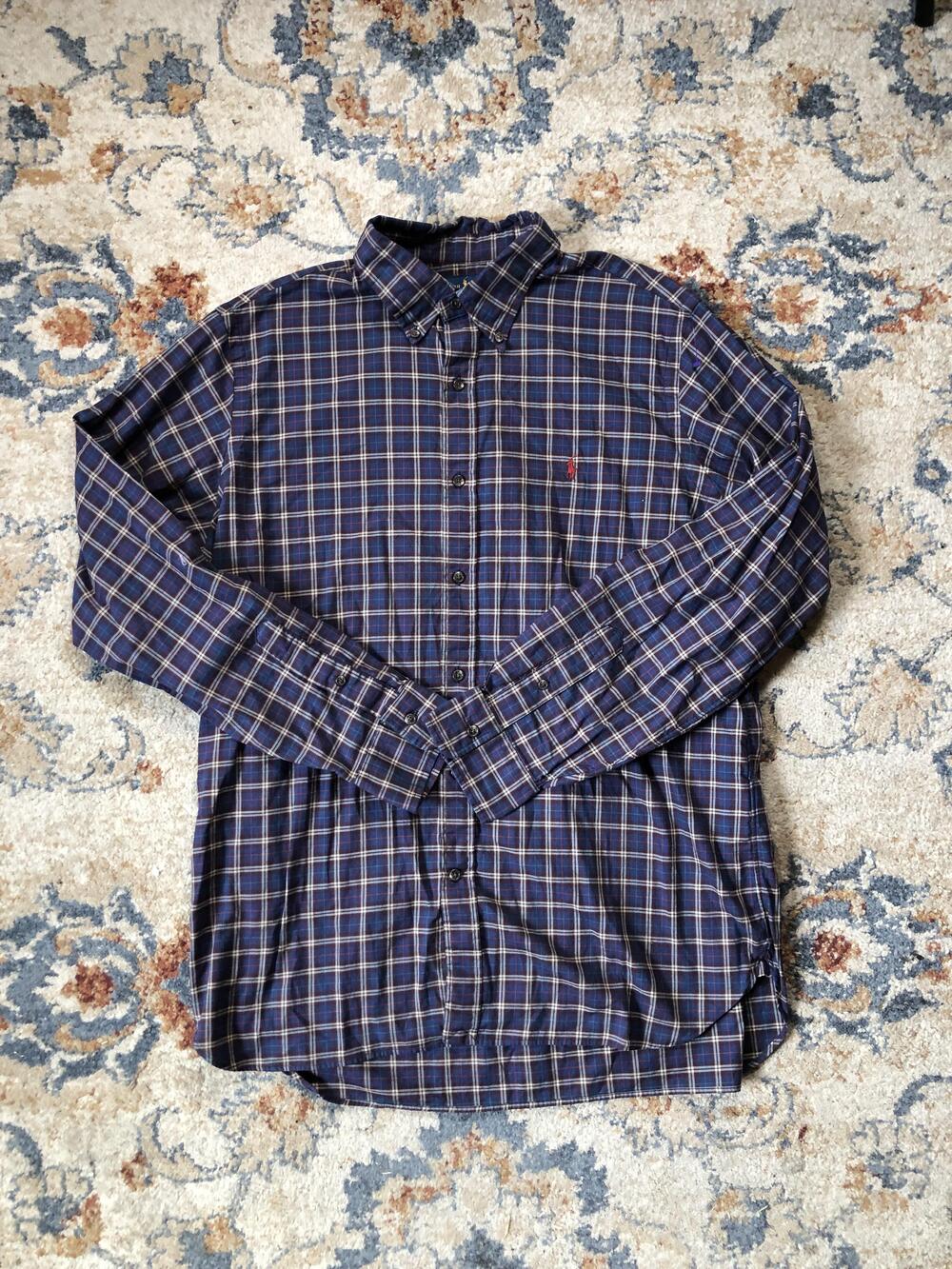 Ralph Lauren Shirt Mens XL Blue Plaid Long Sleeve Classic Fit Embroidered Pony
